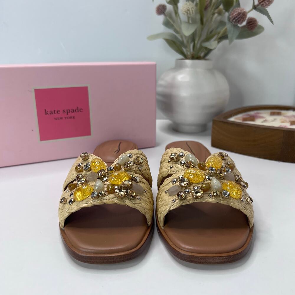 Kate Spade Dock Crystal Natural Braided Raffia Slide 10011323 Women 7B NWB - Picture 3 of 10